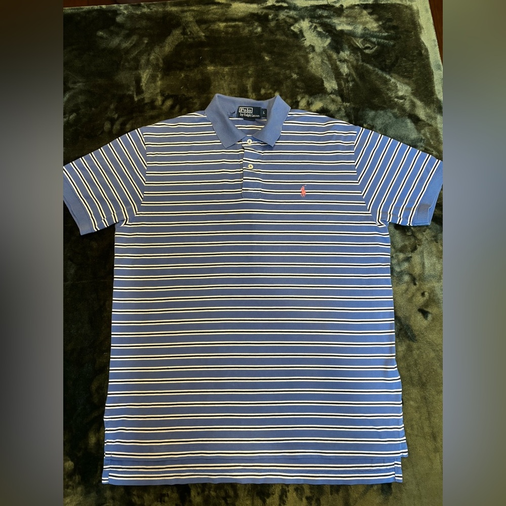 Ralph Lauren Blue and White Striped Polo Shirt